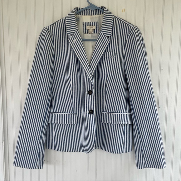 J.Crew Factory Women's Preppy Blue Ivory Stripe Striped Blazer Size 14 - Picture 2 of 8